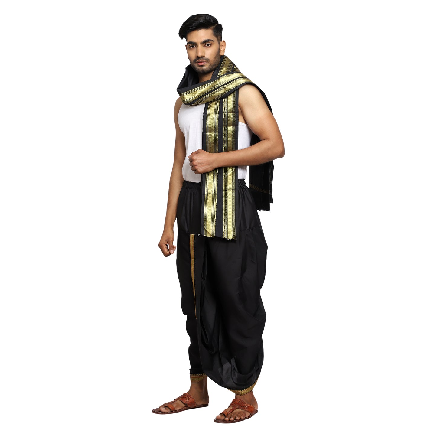 Mens Silk Dhoti with Stole - Readymade - Dhoti-Gamcha Suitable with Kurta for Pooja , Festival