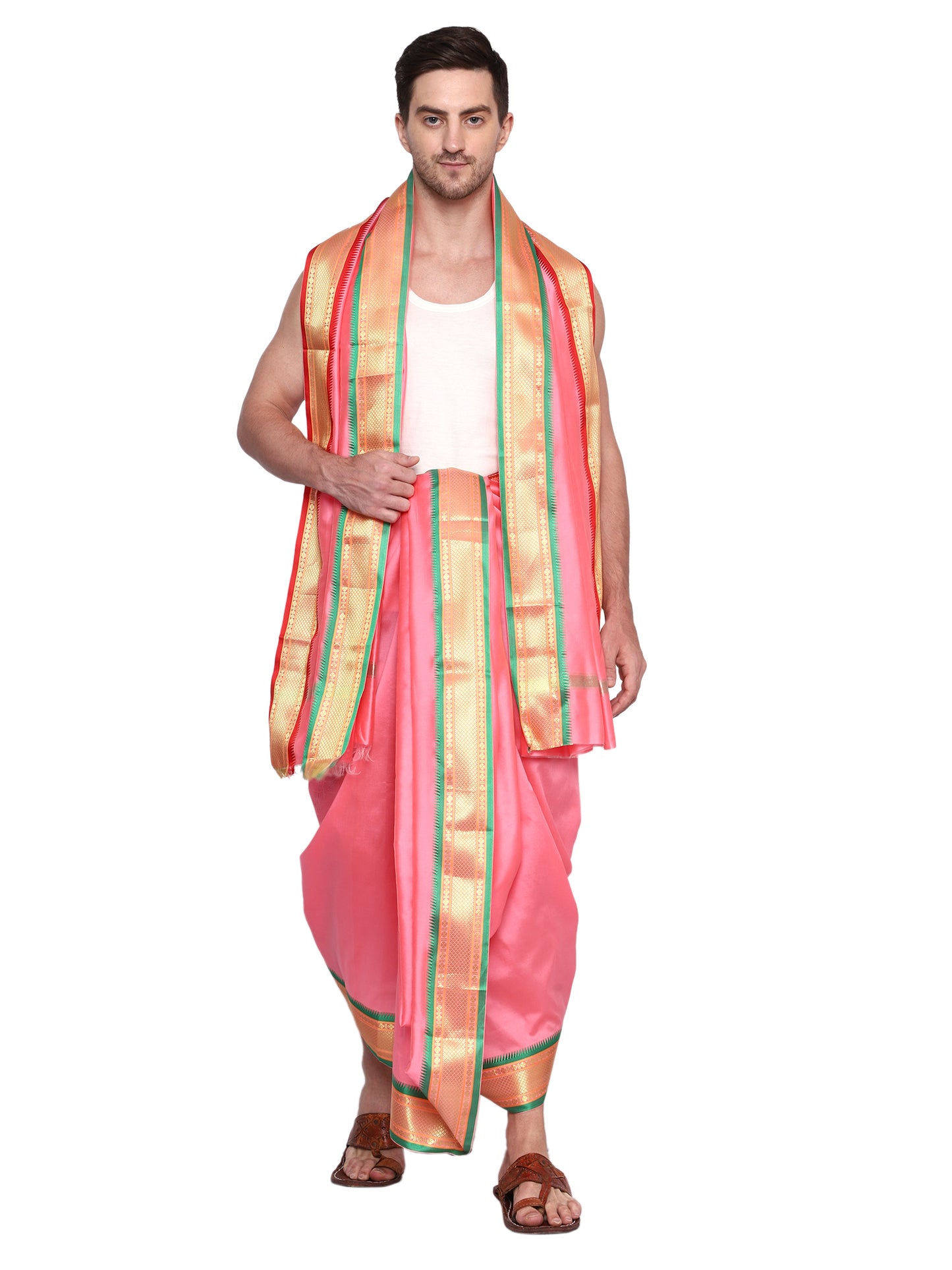 Mens Silk Dhoti with Angwastram Set - Unstitched , Vesthi-Mundu-Dhotar-Kerala-South-Dhoti-Gamcha Set