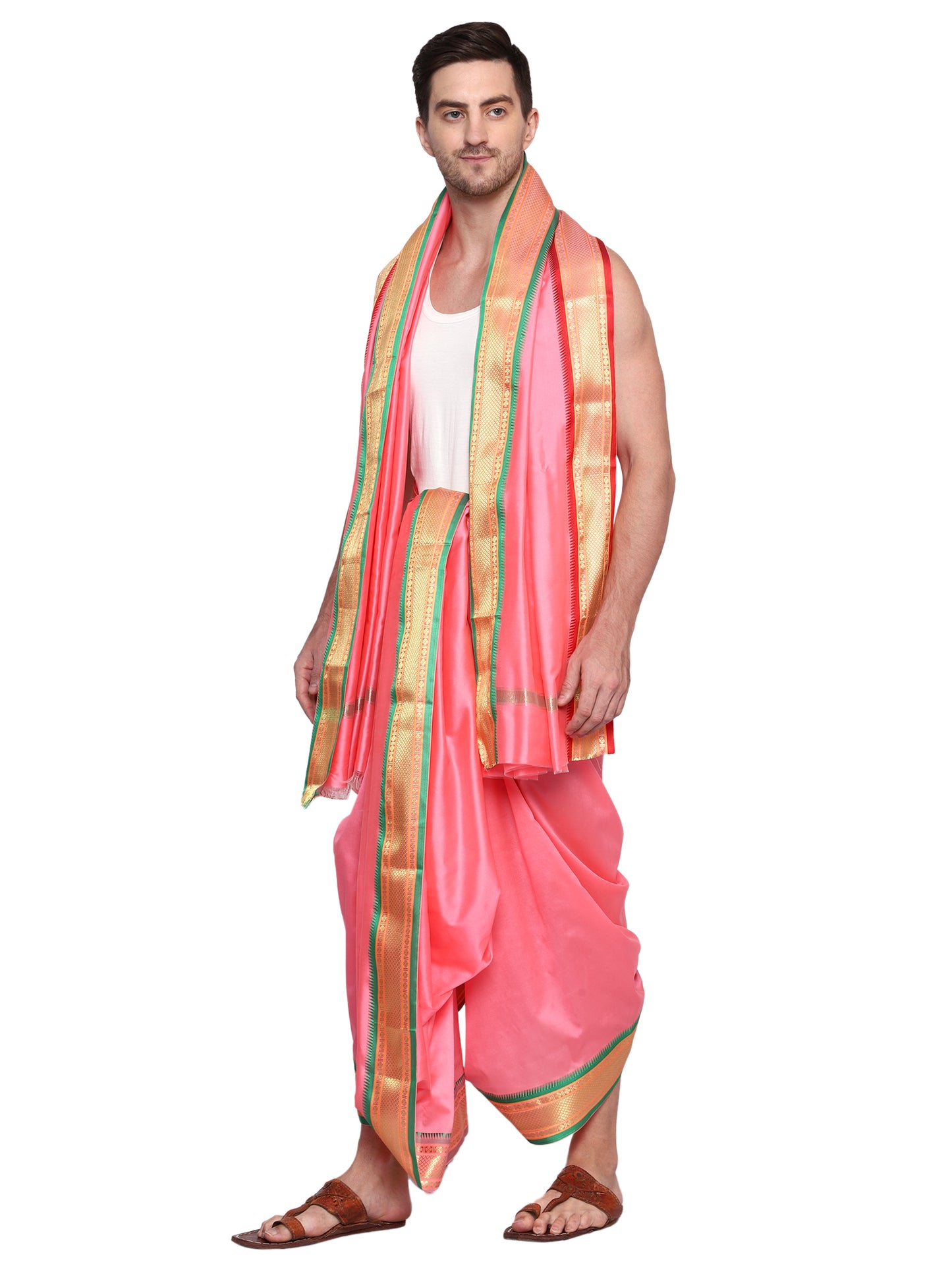 Mens Silk Dhoti with Angwastram Set - Unstitched , Vesthi-Mundu-Dhotar-Kerala-South-Dhoti-Gamcha Set