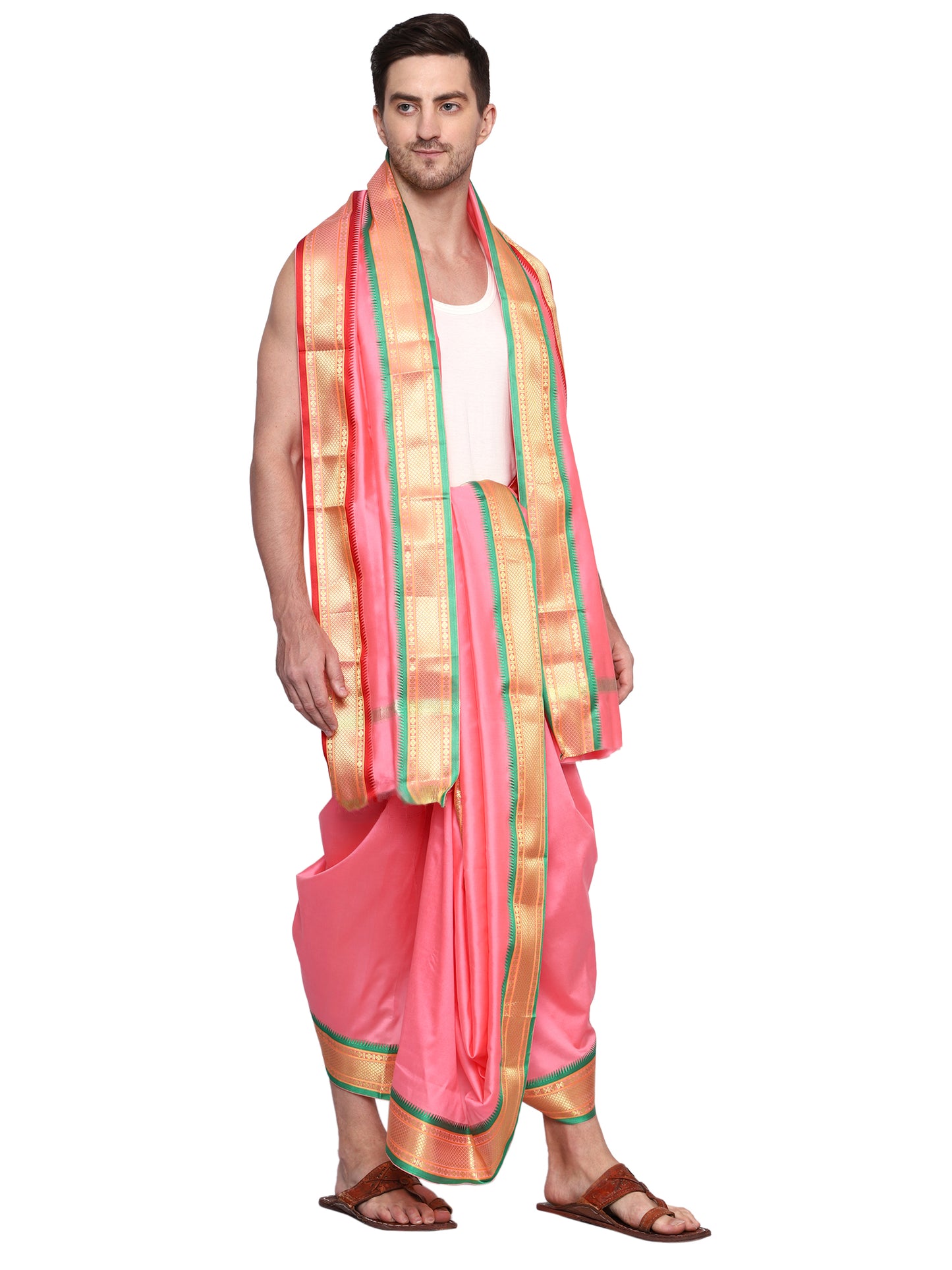 Mens Silk Dhoti with Angwastram Set - Unstitched , Vesthi-Mundu-Dhotar-Kerala-South-Dhoti-Gamcha Set