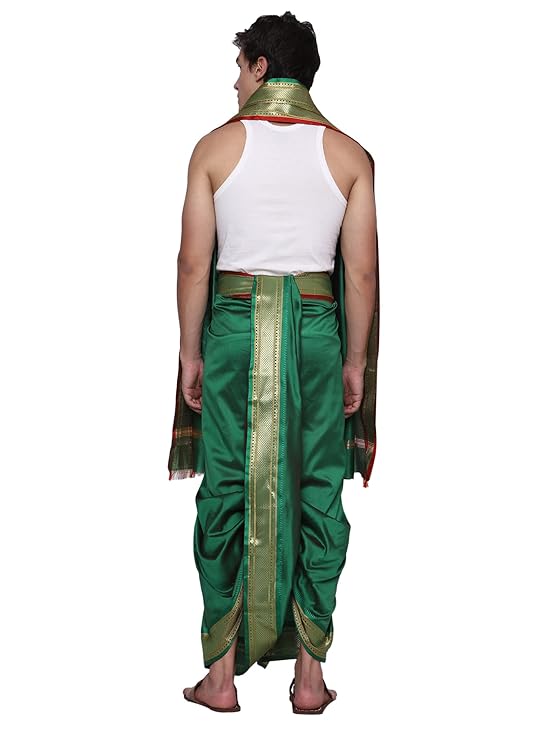 Mens Silk Dhoti with Angwastram Set - Unstitched , Vesthi-Mundu-Dhotar-Kerala-South-Dhoti-Gamcha Set