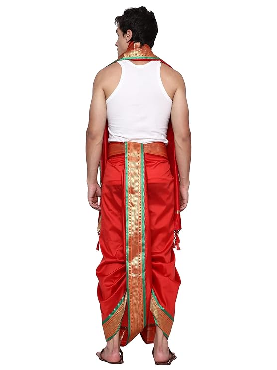 Mens Silk Dhoti with Angwastram Set - Unstitched , Vesthi-Mundu-Dhotar-Kerala-South-Dhoti-Gamcha Set