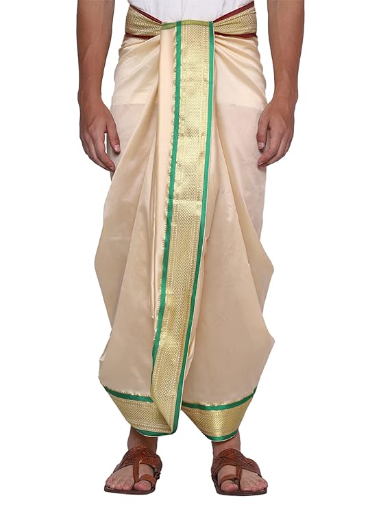 Mens Silk Dhoti with Angwastram Set - Unstitched , Vesthi-Mundu-Dhotar-Kerala-South-Dhoti-Gamcha Set