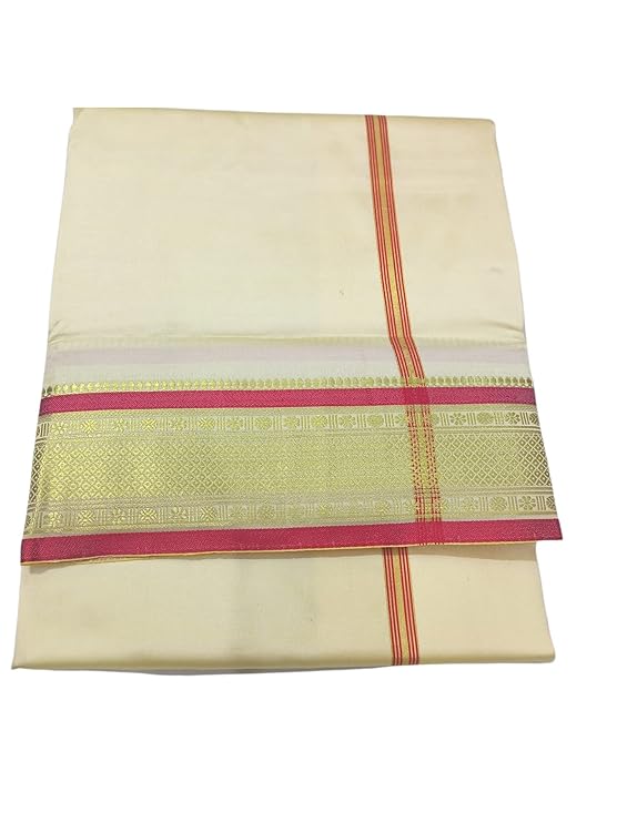 Mens Silk Dhoti with Angwastram Set - Unstitched , Vesthi-Mundu-Dhotar-Kerala-South-Dhoti-Gamcha Set