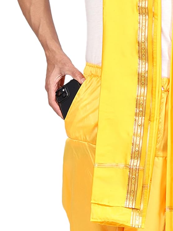 Mens Silk Dhoti with Stole - Readymade - Dhoti-Gamcha Suitable with Kurta for Pooja , Festival