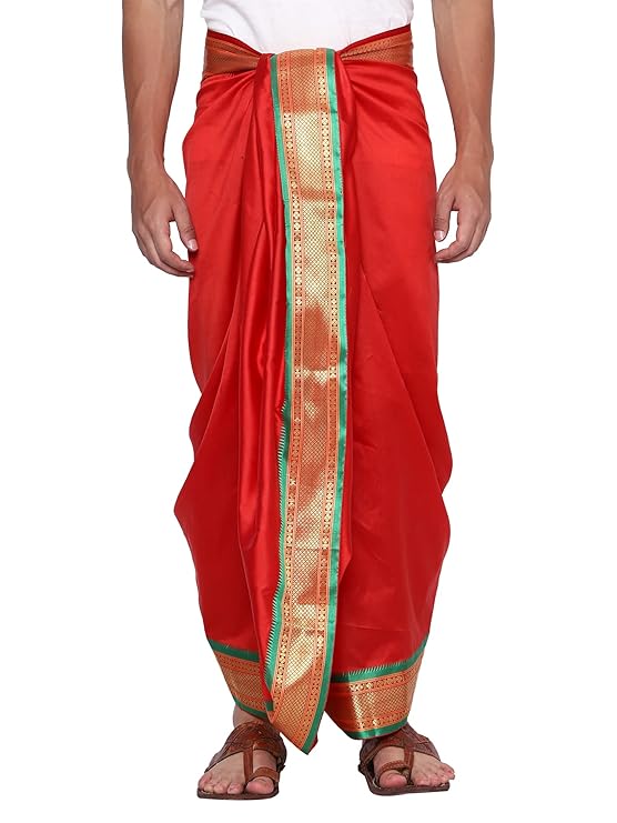 Mens Silk Dhoti with Angwastram Set - Unstitched , Vesthi-Mundu-Dhotar-Kerala-South-Dhoti-Gamcha Set