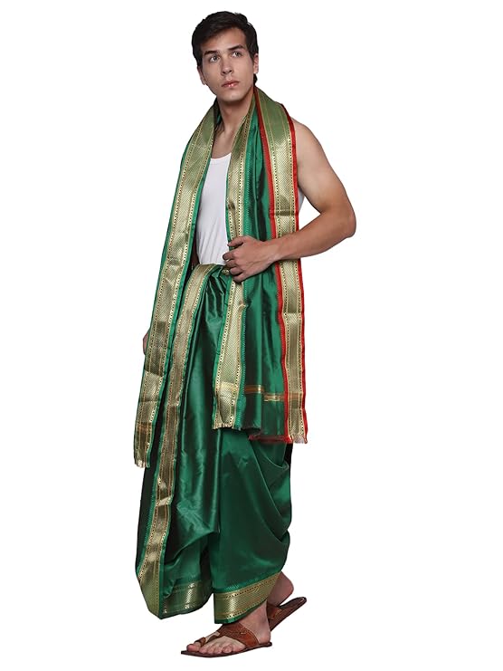 Mens Silk Dhoti with Angwastram Set - Unstitched , Vesthi-Mundu-Dhotar-Kerala-South-Dhoti-Gamcha Set