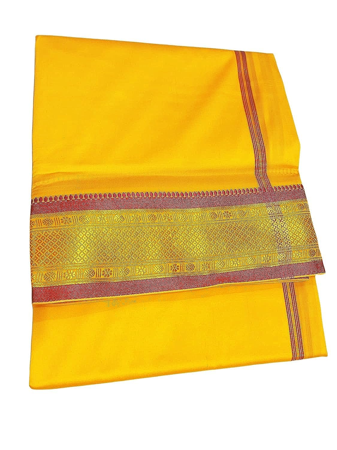 5 Inch Border - Silk Pattu Pancha Vesti Mundu Set - Unstitched Dhoti 4.25 Mtr Dhoti with 2.2 Mtr Stole