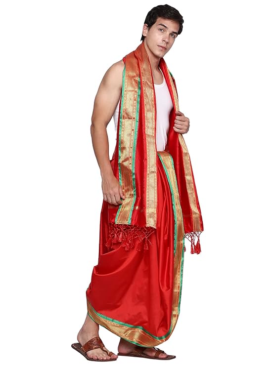 Mens Silk Dhoti with Angwastram Set - Unstitched , Vesthi-Mundu-Dhotar-Kerala-South-Dhoti-Gamcha Set