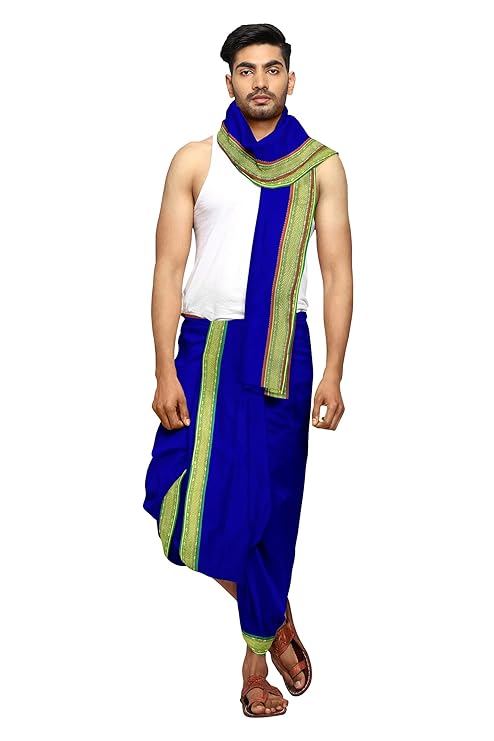 Mens Silk Dhoti with Angwastram Set - Unstitched , Vesthi-Mundu-Dhotar-Kerala-South-Dhoti-Gamcha Set