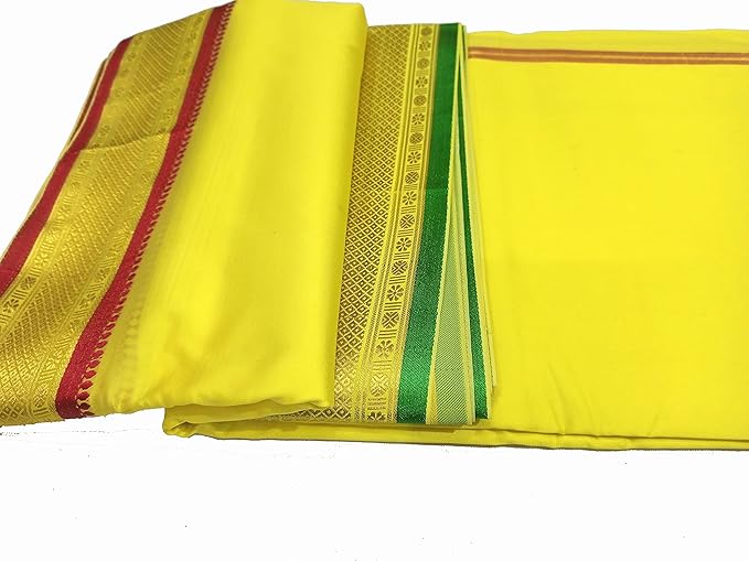 Mens Silk Dhoti with Angwastram Set - Unstitched , Vesthi-Mundu-Dhotar-Kerala-South-Dhoti-Gamcha Set