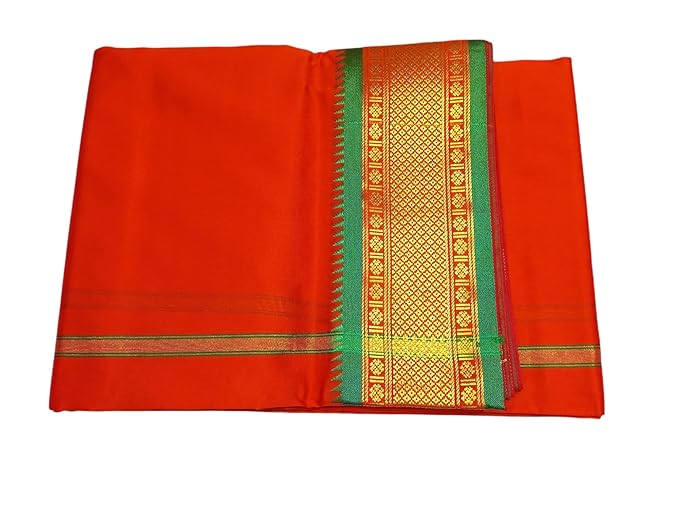 Mens Silk Dhoti with Angwastram Set - Unstitched , Vesthi-Mundu-Dhotar-Kerala-South-Dhoti-Gamcha Set