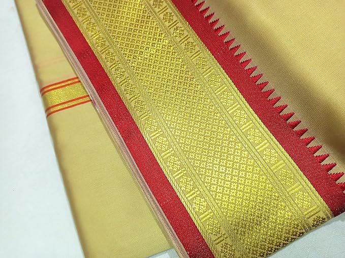 Mens Silk Dhoti with Angwastram Set - Unstitched , Vesthi-Mundu-Dhotar-Kerala-South-Dhoti-Gamcha Set