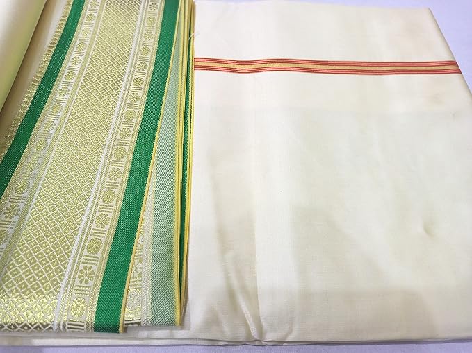 Mens Silk Dhoti with Angwastram Set - Unstitched , Vesthi-Mundu-Dhotar-Kerala-South-Dhoti-Gamcha Set