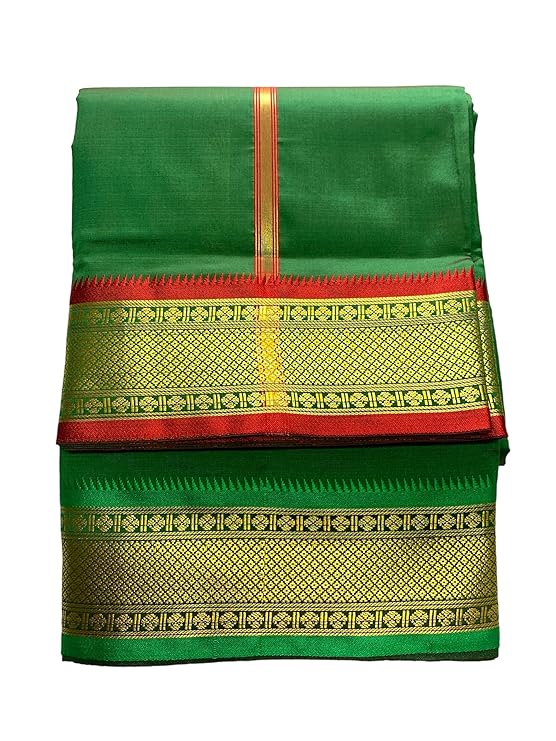 Mens Silk Dhoti with Angwastram Set - Unstitched , Vesthi-Mundu-Dhotar-Kerala-South-Dhoti-Gamcha Set