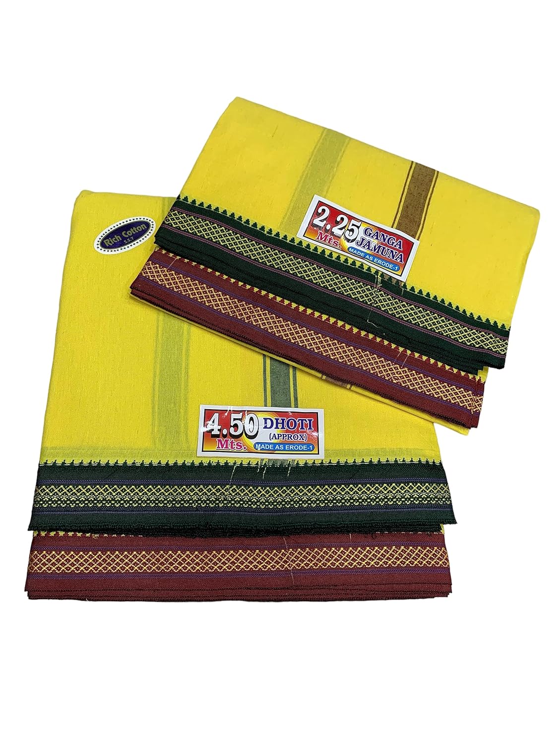 Cotton Dhoti for men , 4.5 Meter dhoti with 2.25 Gamcha Set - Pure Cotton