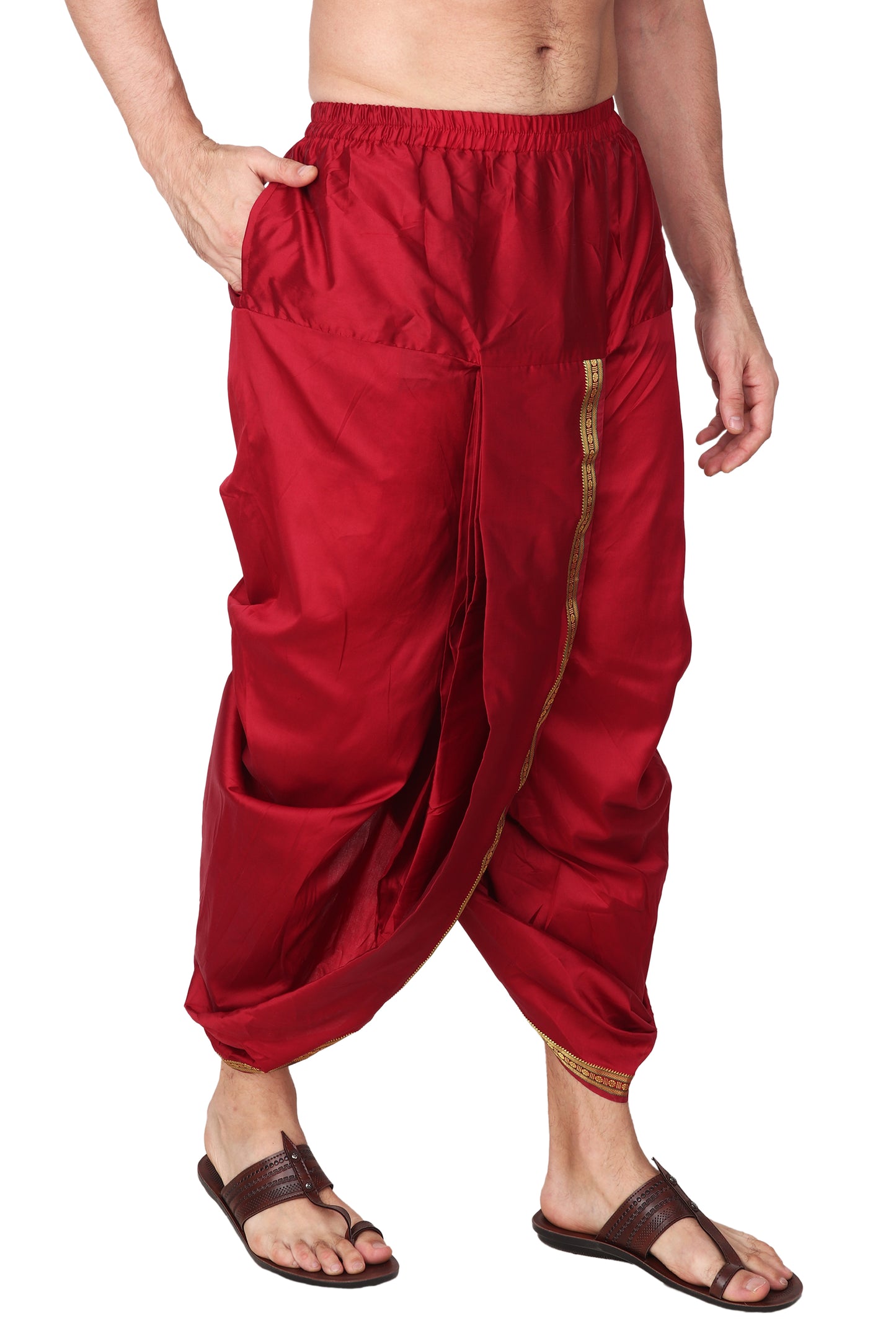 Mens Silk Dhoti with Stole - Readymade - Dhoti-Gamcha Suitable with Kurta for Pooja , Festival