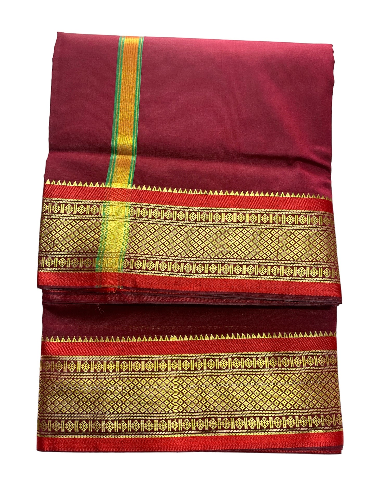 5 Inch Border - Silk Pattu Pancha Vesti Mundu Set - Unstitched Dhoti 4.25 Mtr Dhoti with 2.2 Mtr Stole