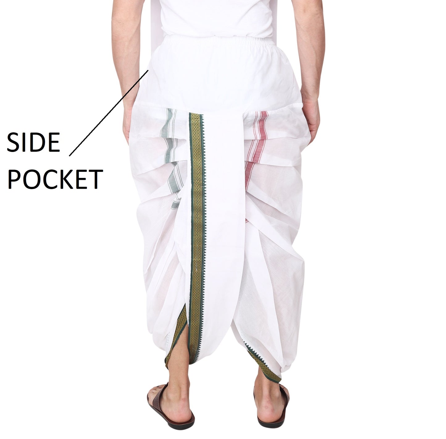 White Cotton Dhoti Pant for Men - Readymade - Ready to Wear - Pocket Dhothi - Dhotar, Mundu , Vesti Set