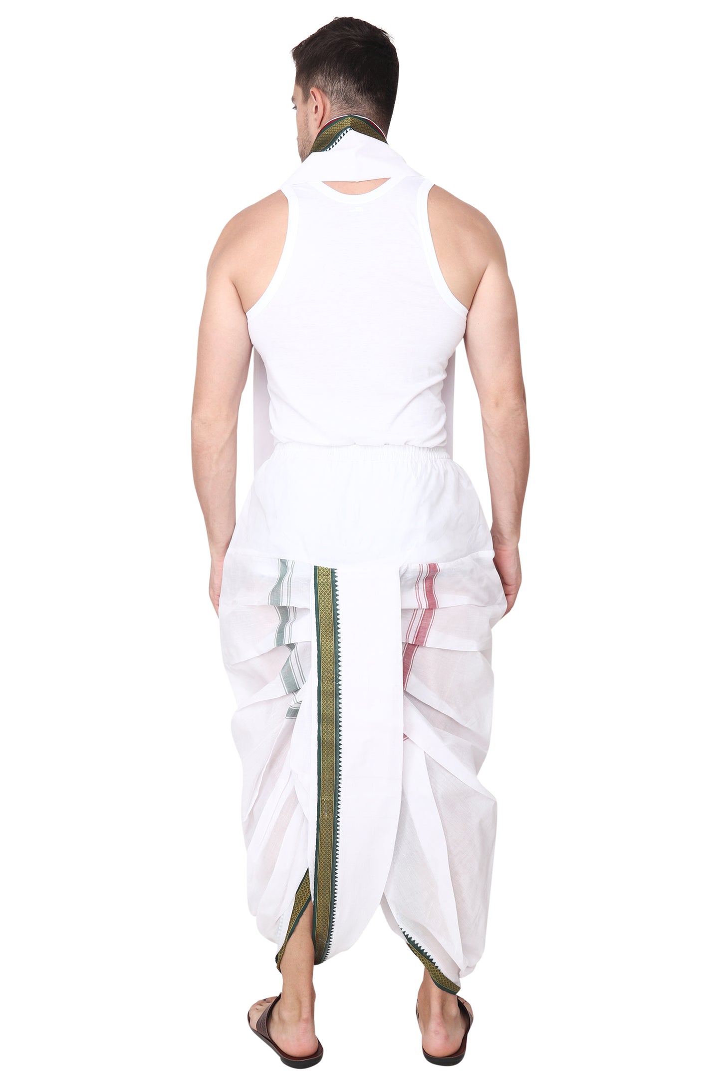 White Cotton Dhoti Pant for Men - Readymade - Ready to Wear - Pocket Dhothi - Dhotar, Mundu , Vesti Set