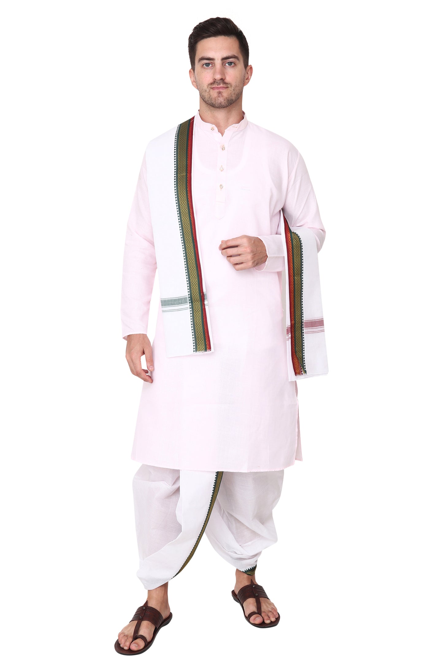 White Cotton Dhoti Pant for Men - Readymade - Ready to Wear - Pocket Dhothi - Dhotar, Mundu , Vesti Set