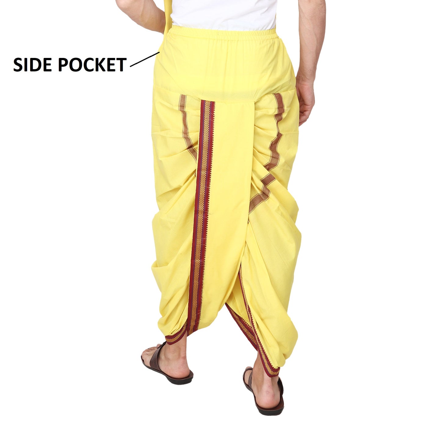 White Cotton Dhoti Pant for Men - Readymade - Ready to Wear - Pocket Dhothi - Dhotar, Mundu , Vesti Set