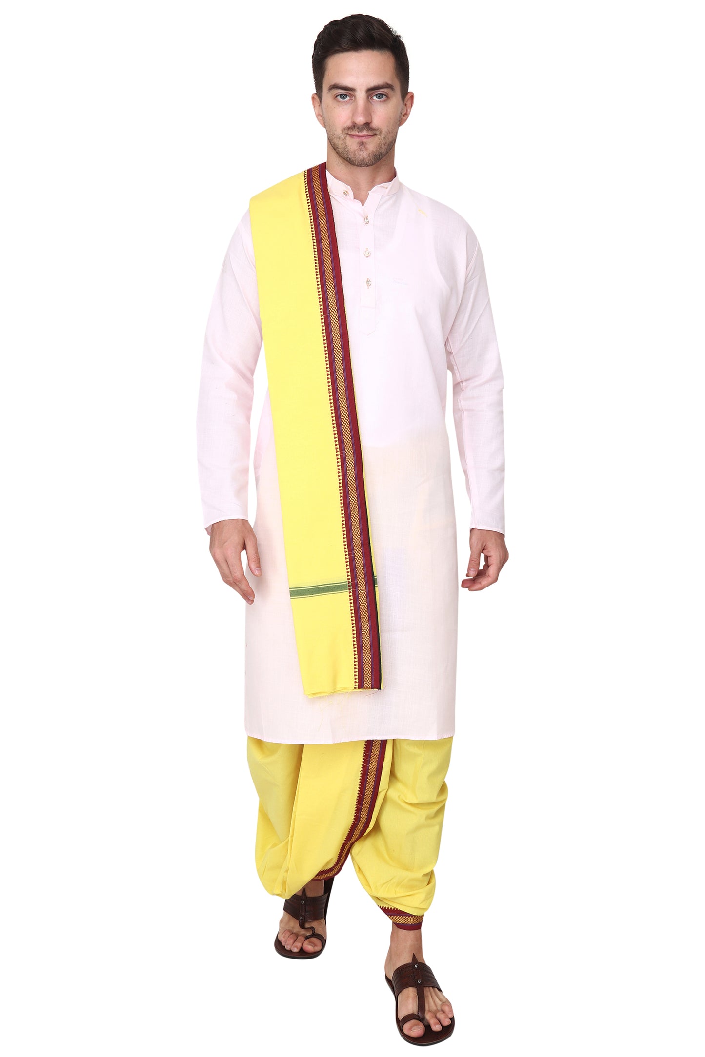 White Cotton Dhoti Pant for Men - Readymade - Ready to Wear - Pocket Dhothi - Dhotar, Mundu , Vesti Set