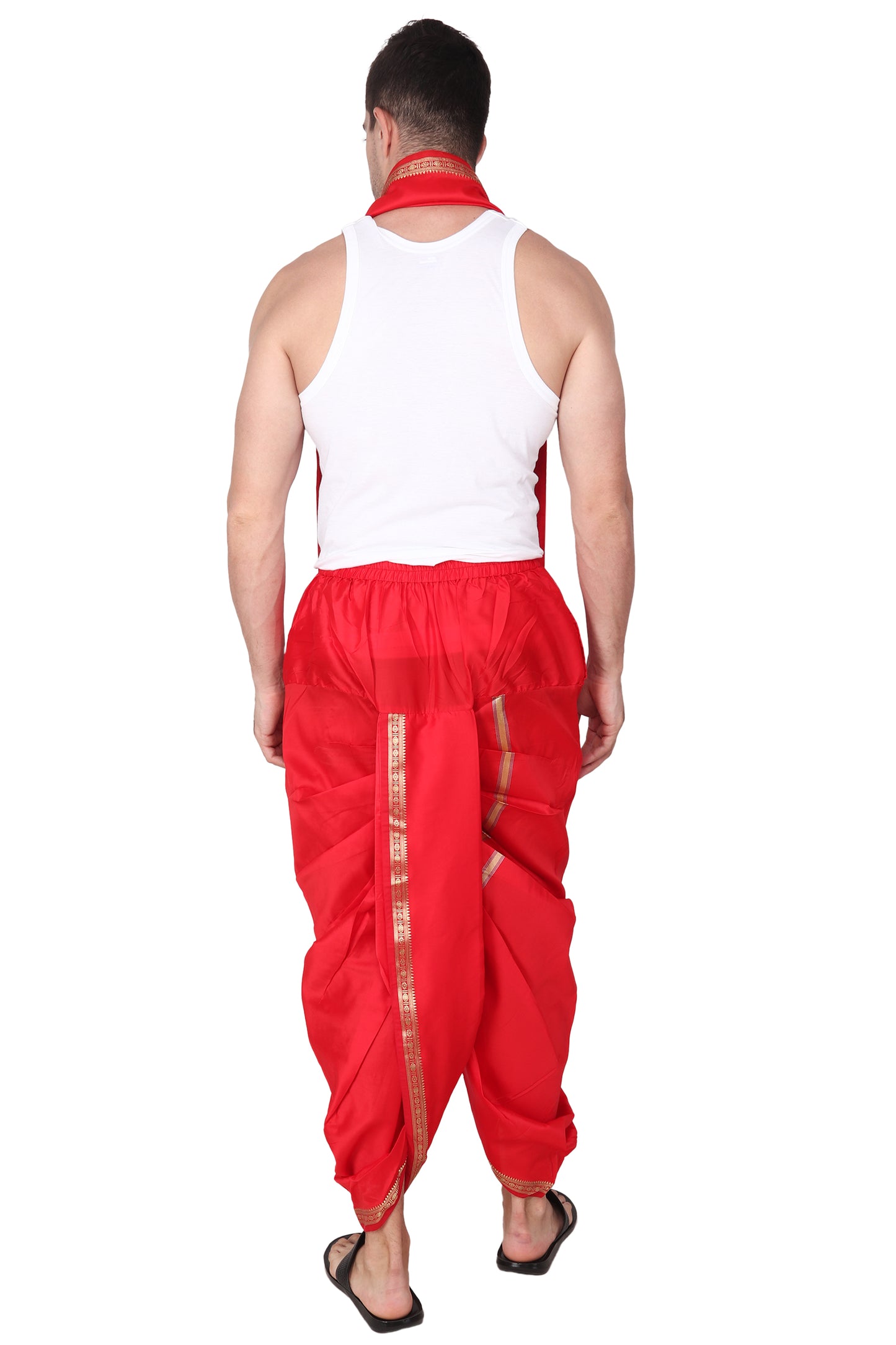 Mens Silk Dhoti with Stole - Readymade - Dhoti-Gamcha Suitable with Kurta for Pooja , Festival