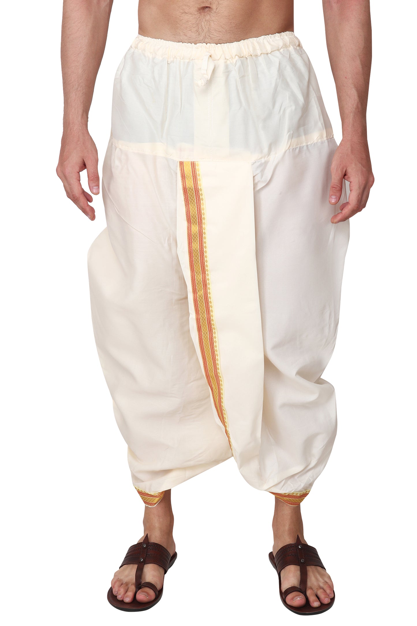 Men's Readymade Elastic Cotton Silk Dhoti for men, Free Size (Ready-to-wear-Dhoti)