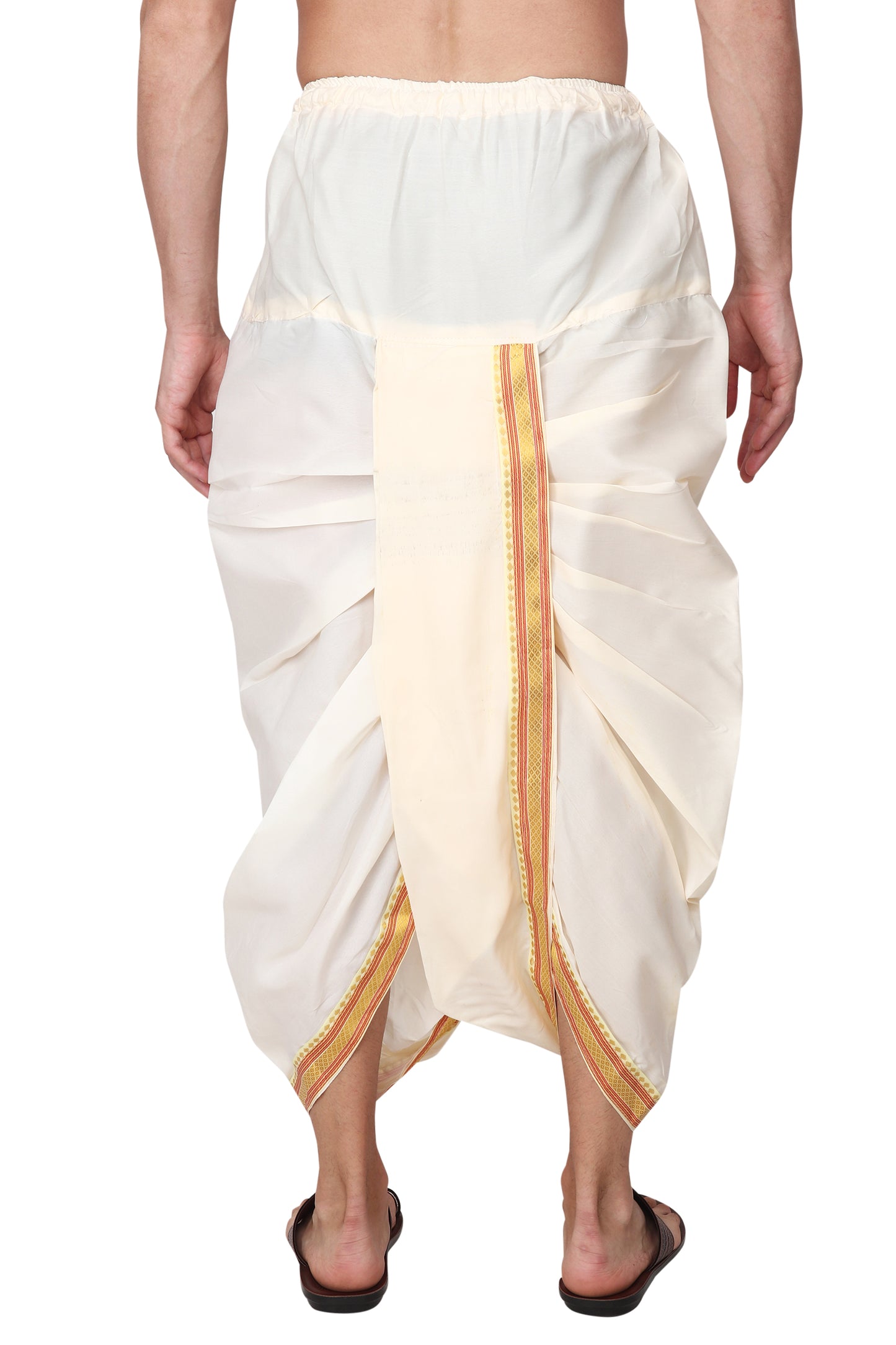 Men's Readymade Elastic Cotton Silk Dhoti for men, Free Size (Ready-to-wear-Dhoti)