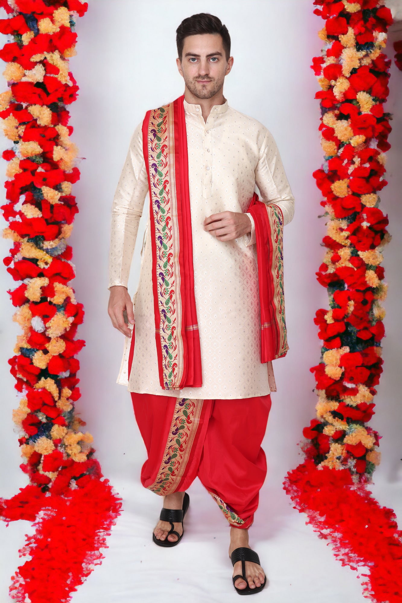 Readymade Dhoti for Men, Velcro Style Stitched Mens Silk Dhoti Pant Set, Free Size