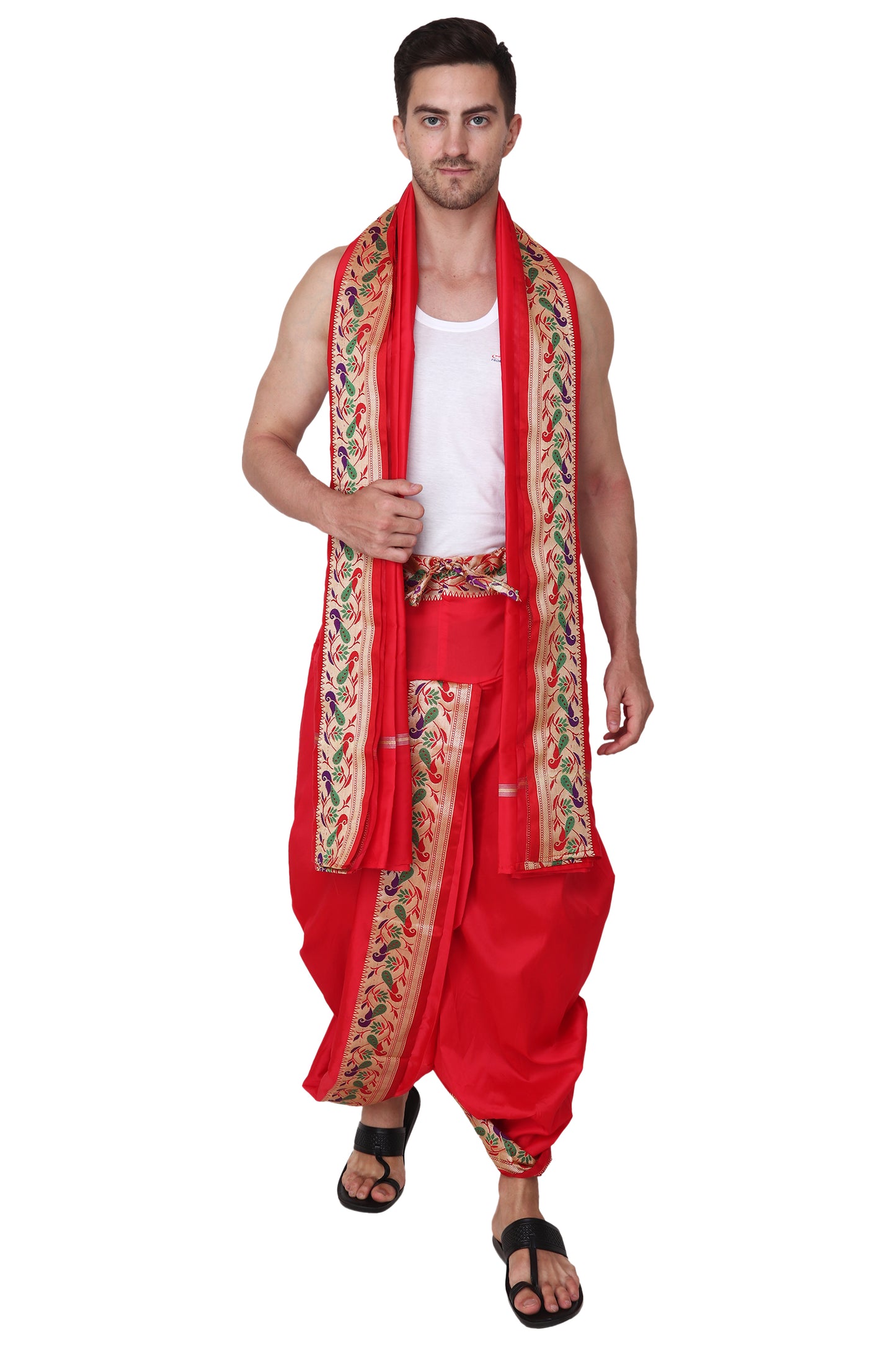 Readymade Dhoti for Men, Velcro Style Stitched Mens Silk Dhoti Pant Set, Free Size