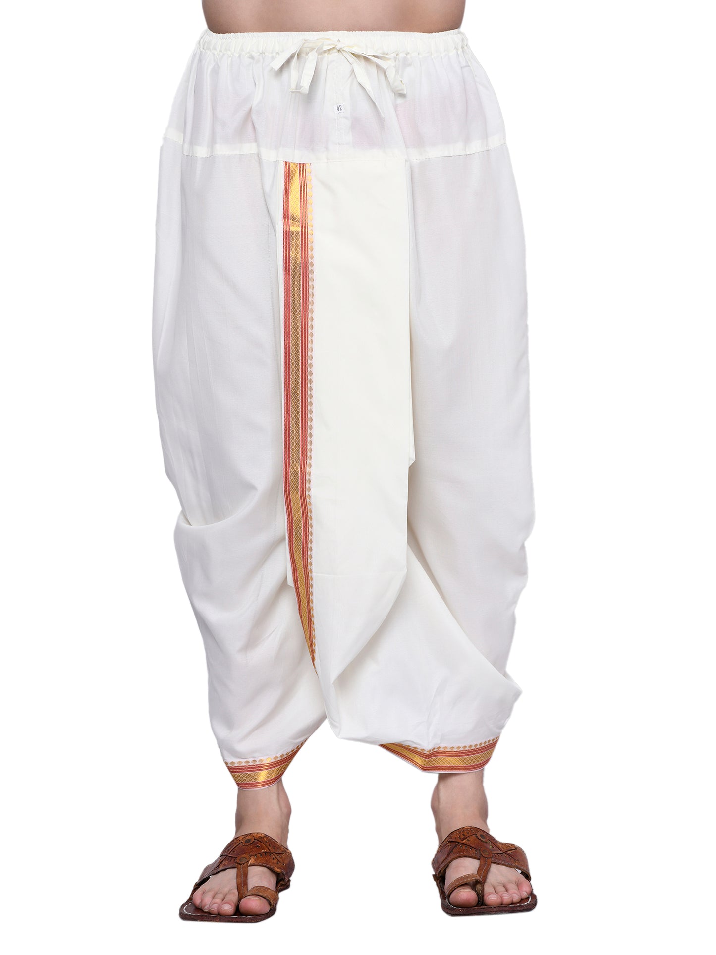 Cotton Silk Kurta for men with Dhoti Style Pyjama Set - Cream Kurta with Color Dhotis