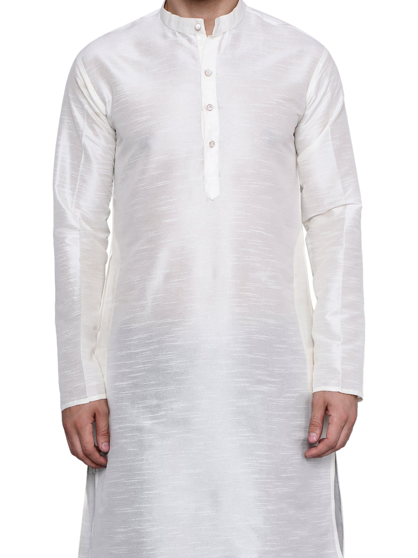 Cotton Silk Kurta for men with Dhoti Style Pyjama Set - Cream Kurta with Color Dhotis