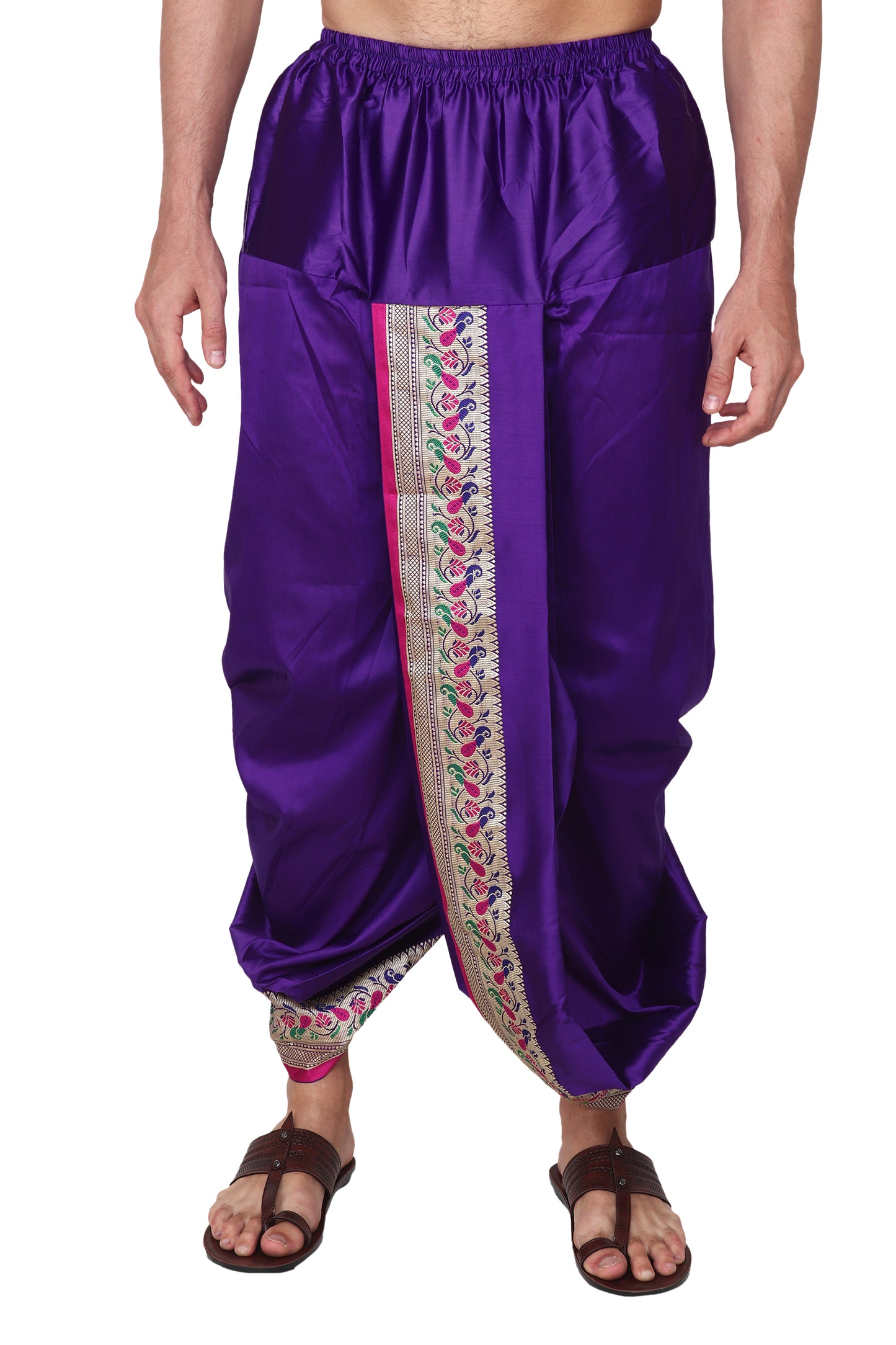 Readymade Dhoti for Men, Velcro Style Stitched Mens Silk Dhoti Pant Set, Free Size