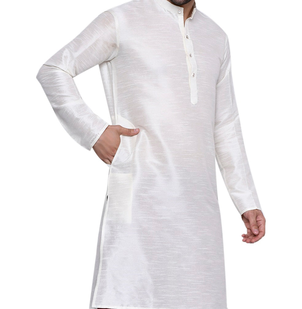 Cotton Silk Kurta for men with Dhoti Style Pyjama Set - Cream Kurta with Color Dhotis