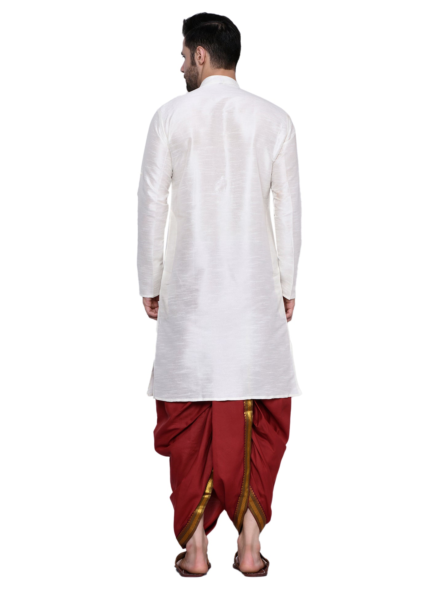 Cotton Silk Kurta for men with Dhoti Style Pyjama Set - Cream Kurta with Color Dhotis