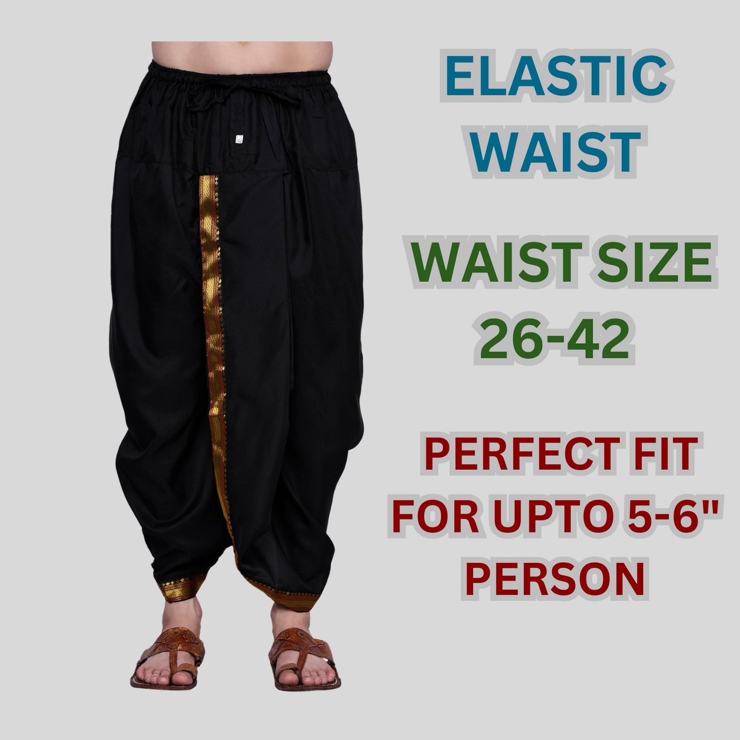 Men's Readymade Elastic Cotton Silk Dhoti for men, Free Size (Ready-to-wear-Dhoti)