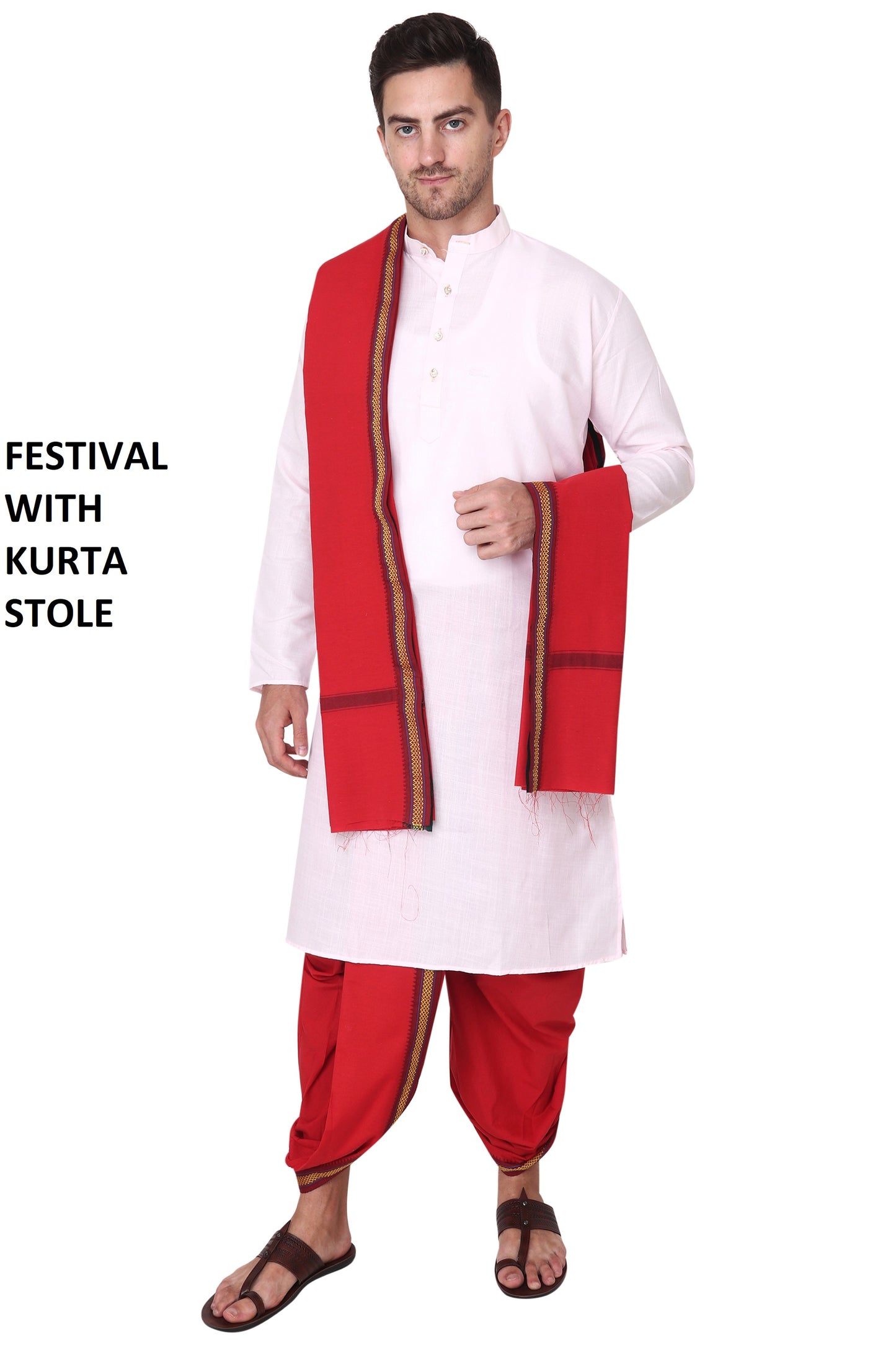 White Cotton Dhoti Pant for Men - Readymade - Ready to Wear - Pocket Dhothi - Dhotar, Mundu , Vesti Set