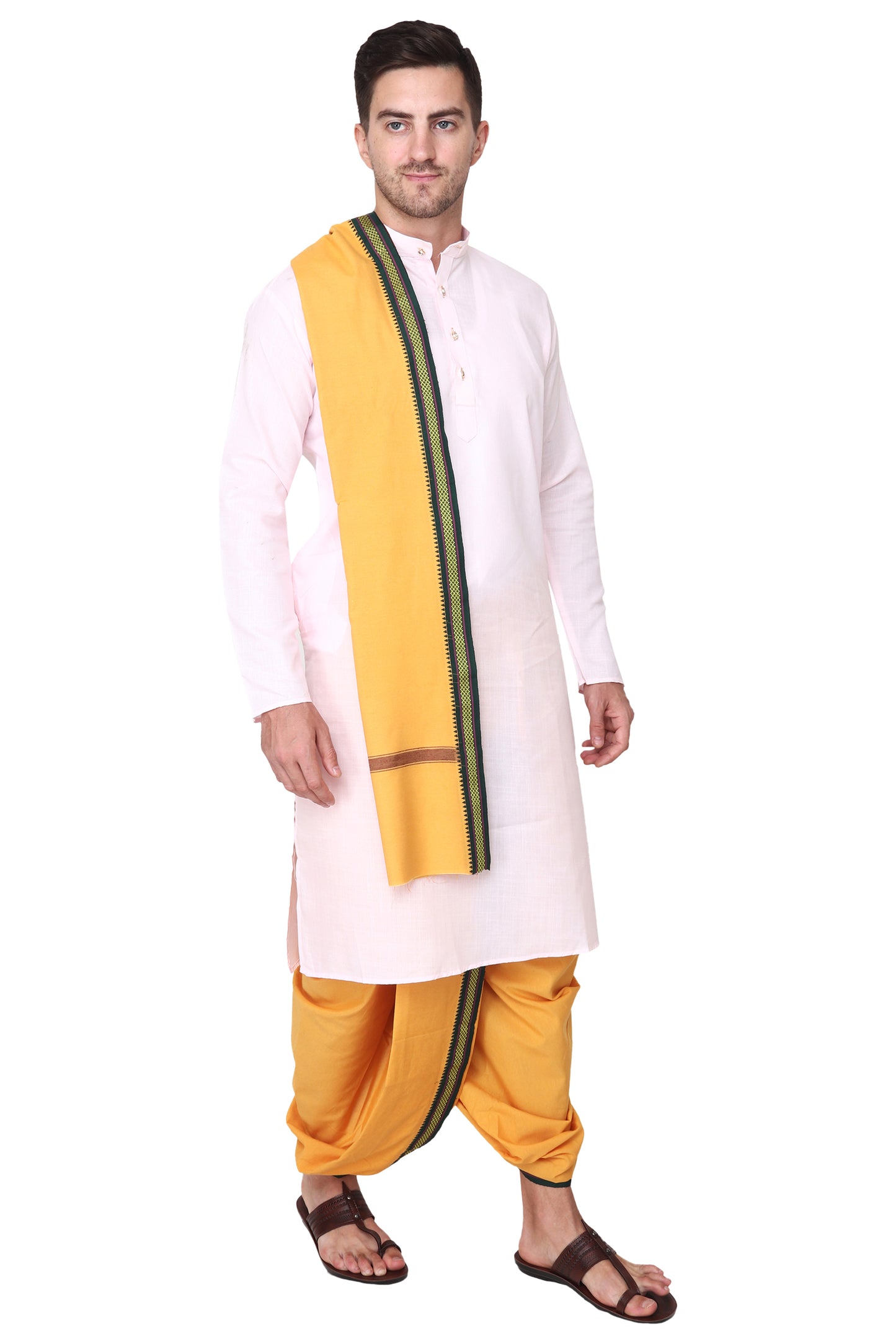 White Cotton Dhoti Pant for Men - Readymade - Ready to Wear - Pocket Dhothi - Dhotar, Mundu , Vesti Set