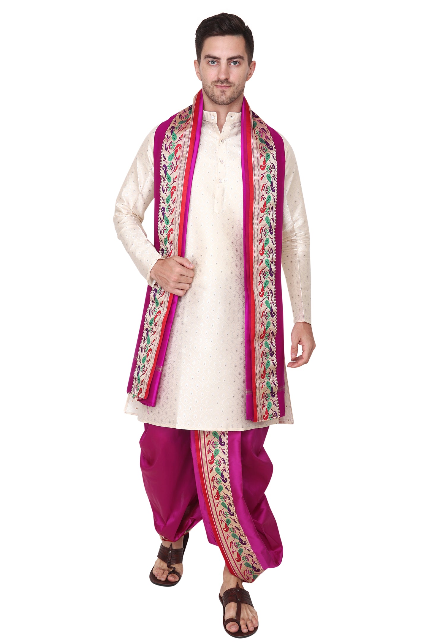 Dhoti Kurta Set for Men with Stole - Sherwani Style - Mens Wedding Dress