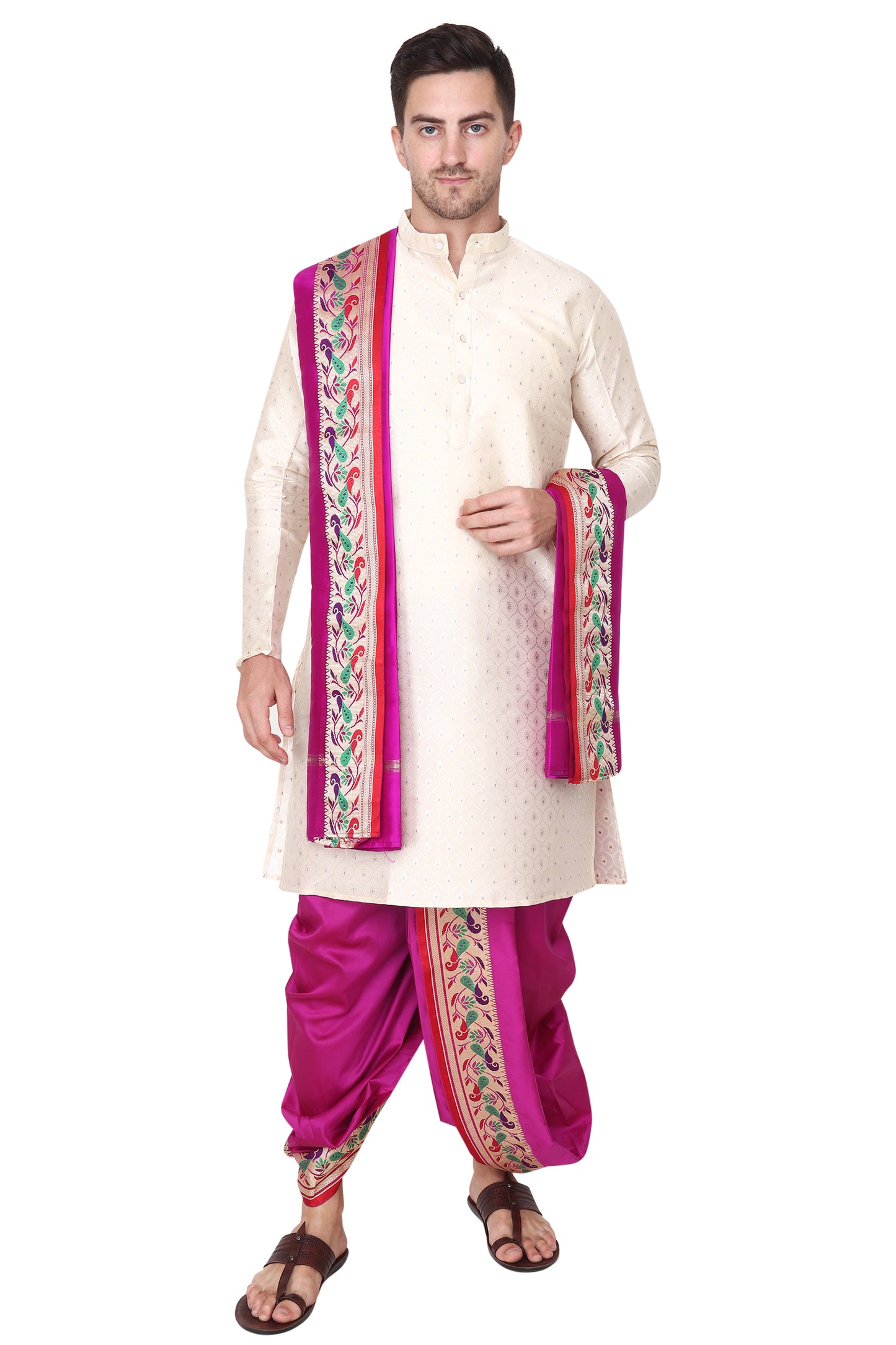 Dhoti Kurta Set for Men with Stole - Sherwani Style - Mens Wedding Dress