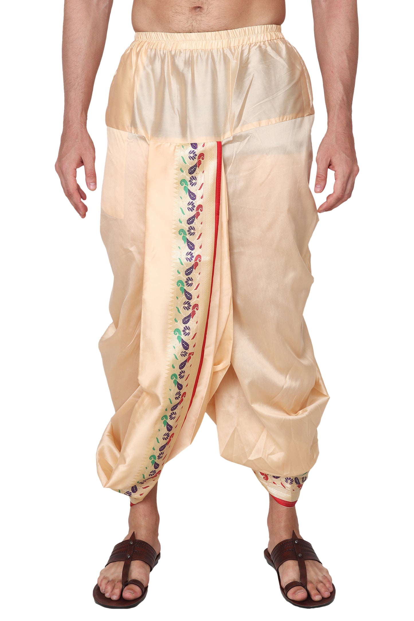 Readymade Dhoti for Men, Velcro Style Stitched Mens Silk Dhoti Pant Set, Free Size