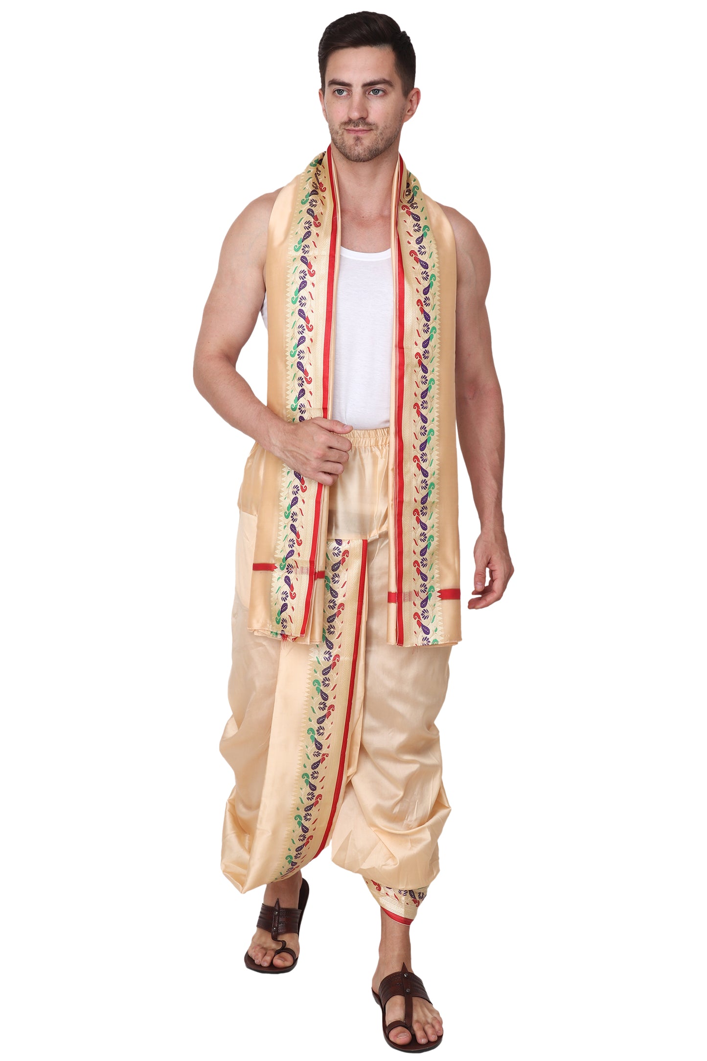 Readymade Dhoti for Men, Velcro Style Stitched Mens Silk Dhoti Pant Set, Free Size