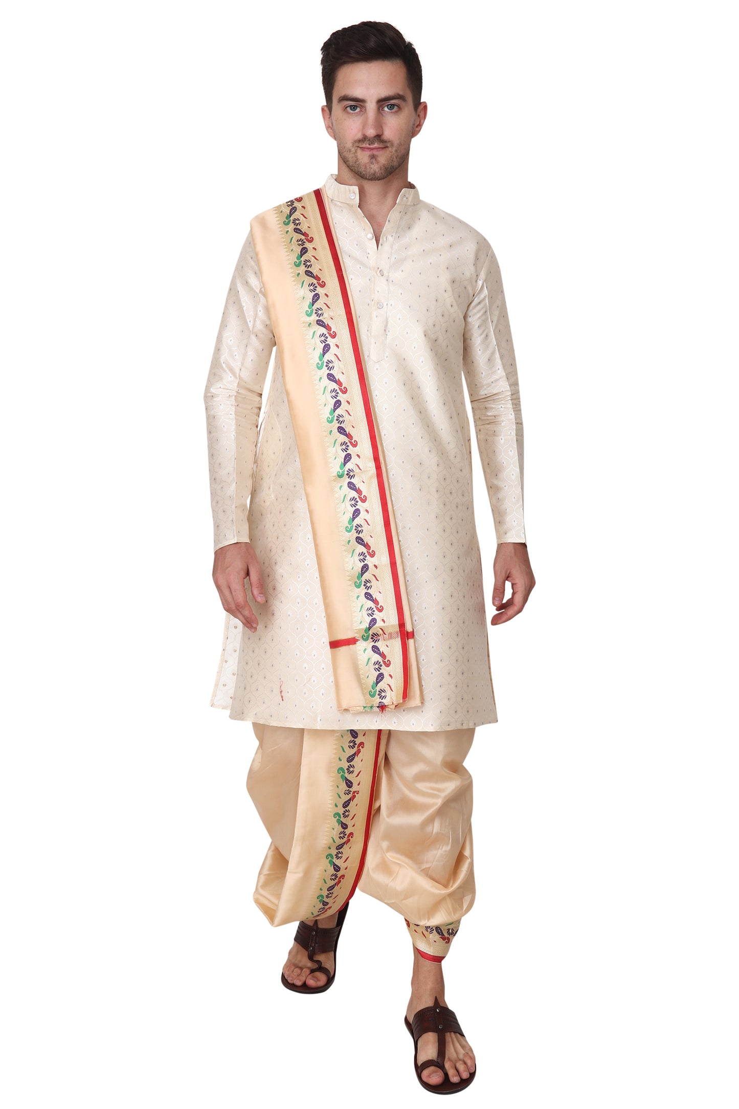 Dhoti Kurta Set for Men with Stole - Sherwani Style - Mens Wedding Dress