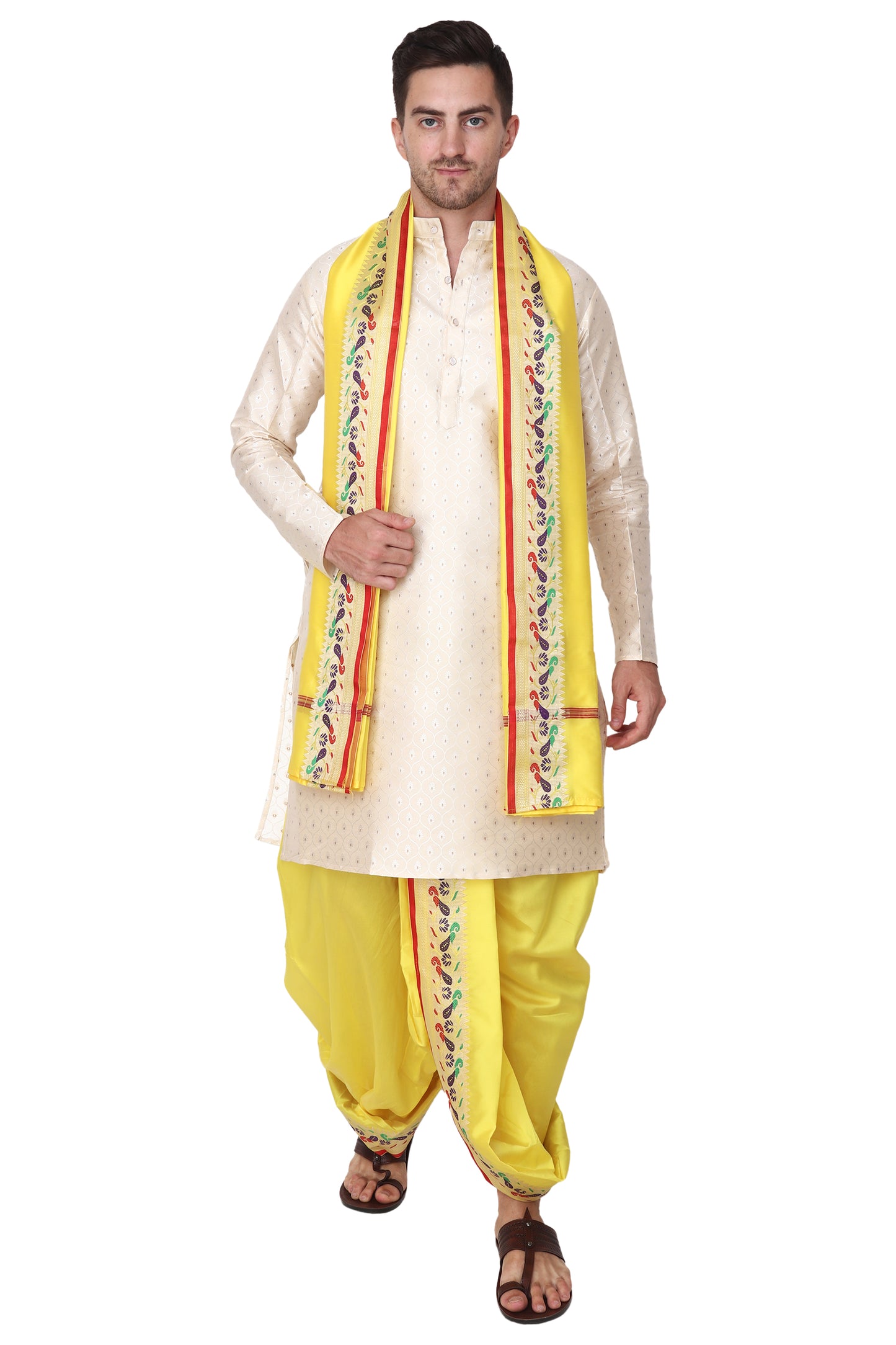 Readymade Dhoti for Men, Velcro Style Stitched Mens Silk Dhoti Pant Set, Free Size