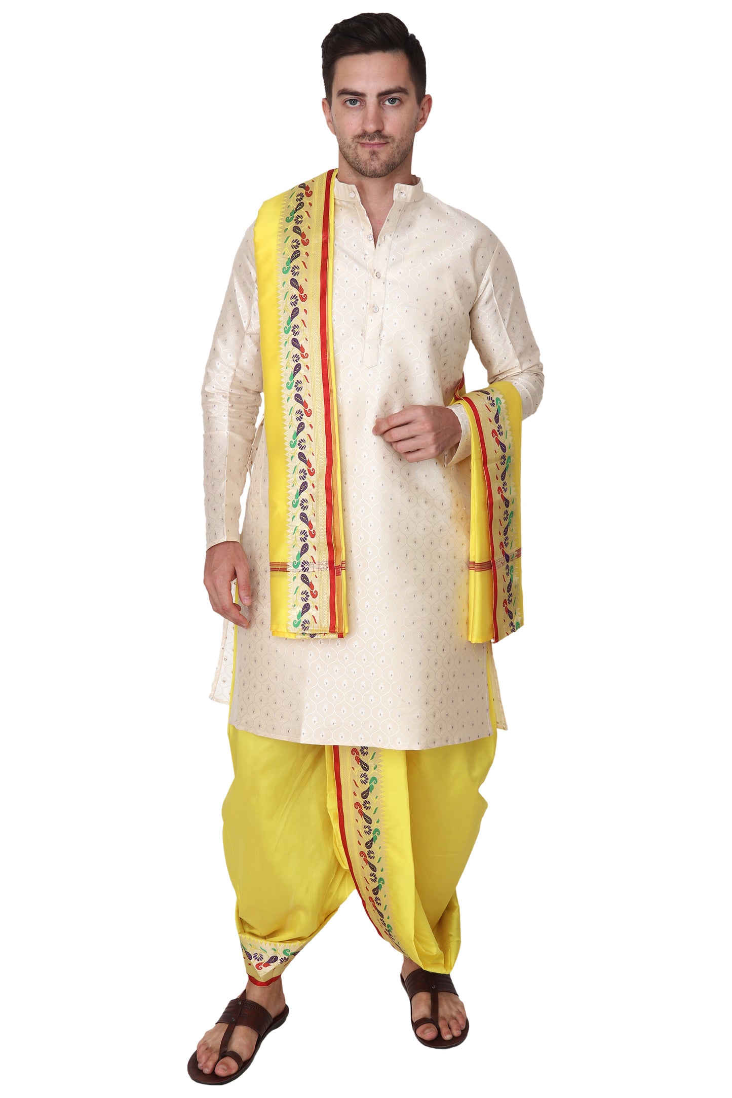 Readymade Dhoti for Men, Velcro Style Stitched Mens Silk Dhoti Pant Set, Free Size