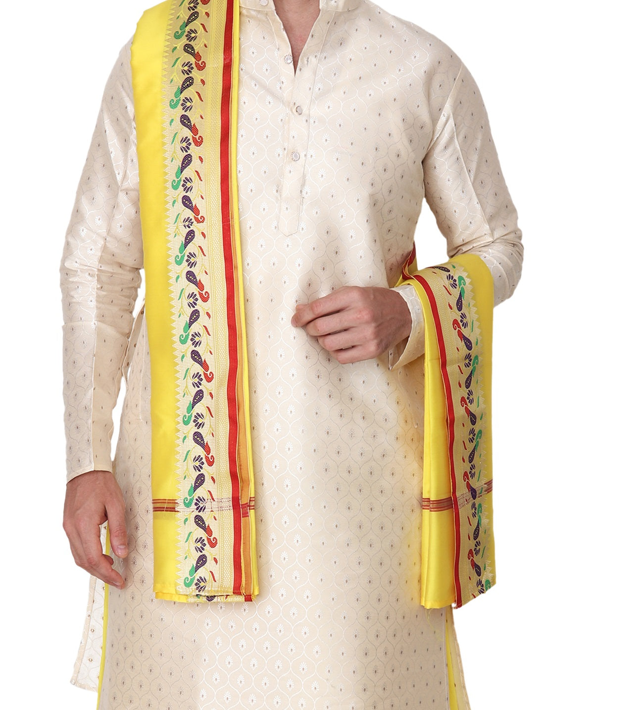 Readymade Dhoti for Men, Velcro Style Stitched Mens Silk Dhoti Pant Set, Free Size