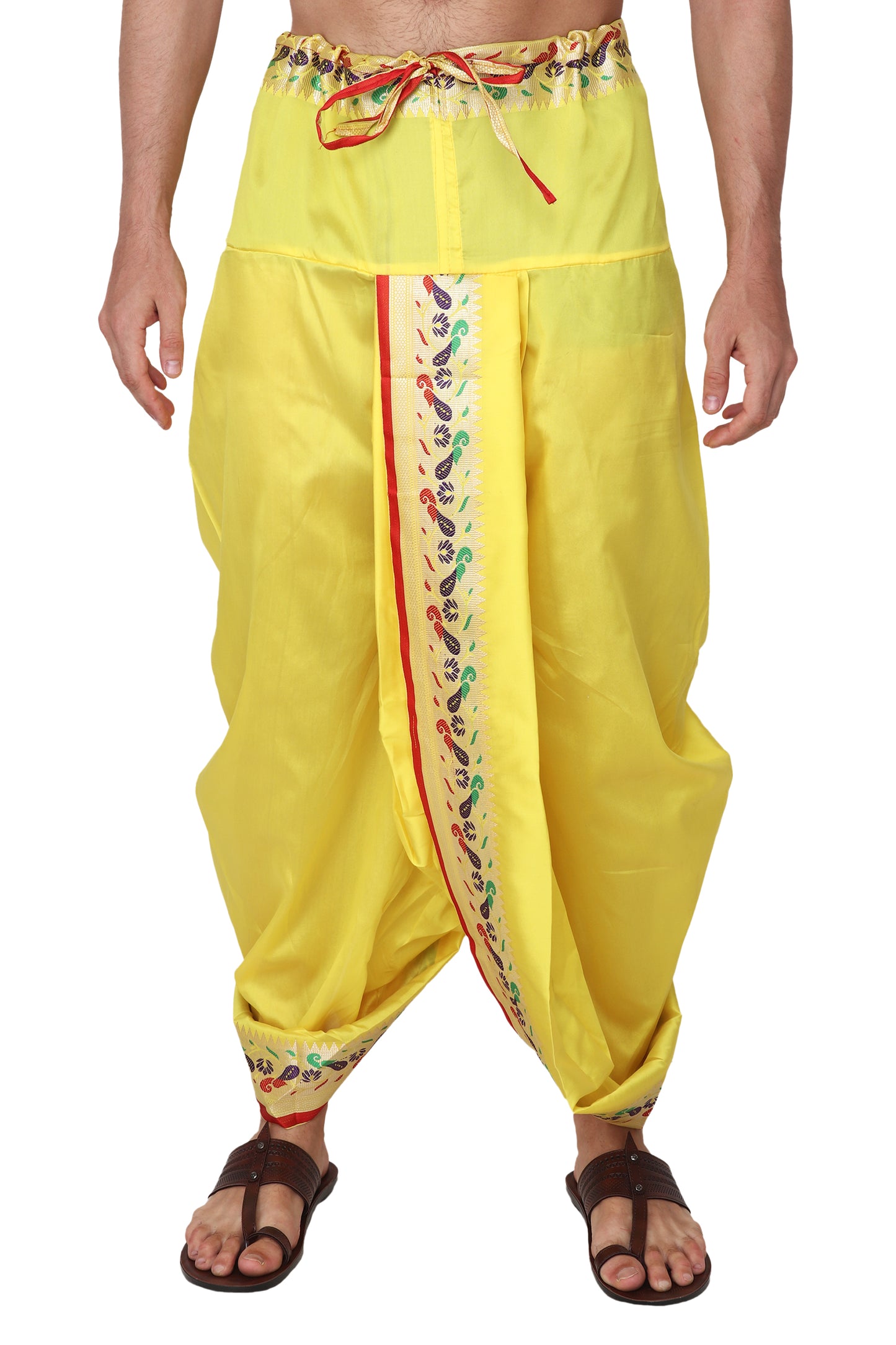 Readymade Dhoti for Men, Velcro Style Stitched Mens Silk Dhoti Pant Set, Free Size