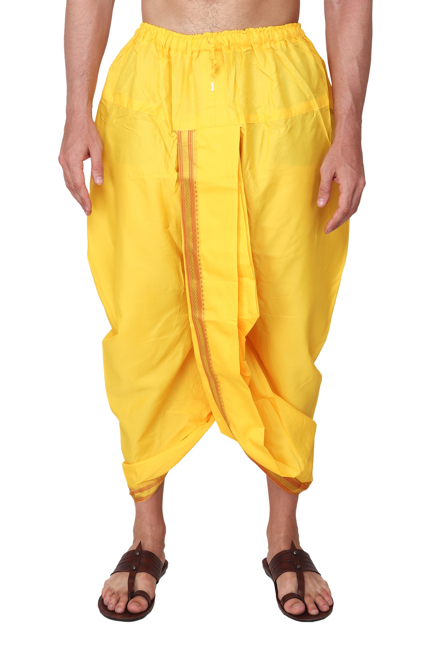 Men's Readymade Elastic Cotton Silk Dhoti for men, Free Size (Ready-to-wear-Dhoti)